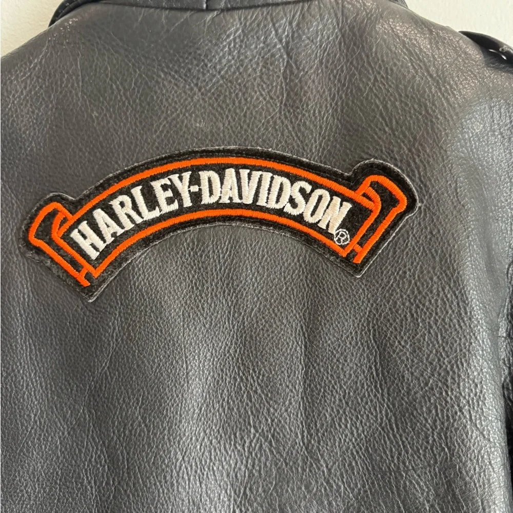 Harley-Davidson Black and Orange Leather Jacket‎ UNIK Youth XL